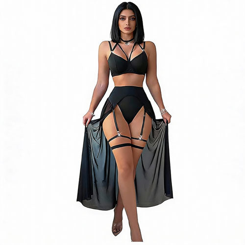 Garter Lingerie Set With Skirt