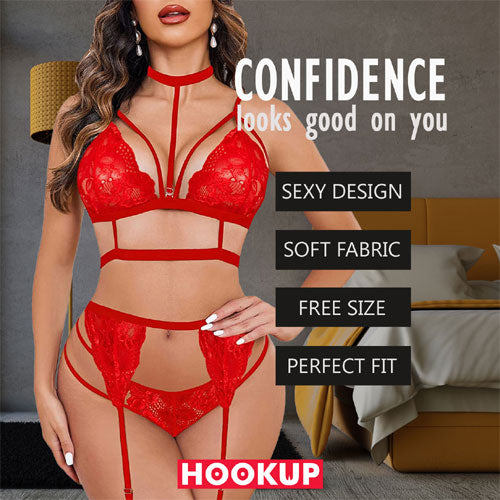 Red Lingerie Three Piece